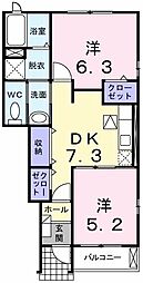 ゴールデン・リリィＣ 1階2DKの間取り