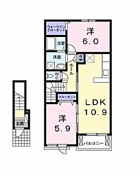 アンジュ・ハル 2LDKの間取図画像