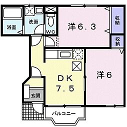 グリーンハイツ大門パート2 2DKの間取図画像
