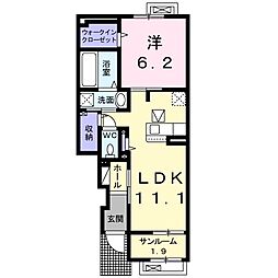リュシオル1 1LDKの間取図画像