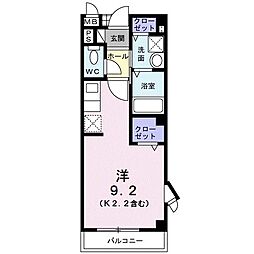 メビウス鏡II番館 2階ワンルームの間取り