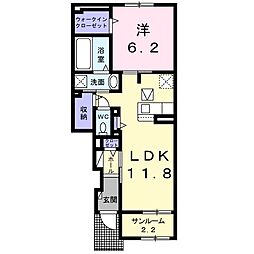 アヴァンティII 1階1LDKの間取り