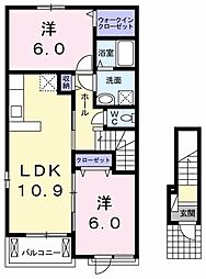 メゾン　ラフレ 2階2LDKの間取り