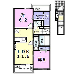 カーフ　ヒルズ　I 2階2LDKの間取り