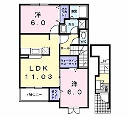 エテルノ優美B 2LDKの間取図画像