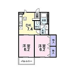 エトワールパルク　ウエスト 1階2DKの間取り