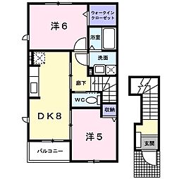 カルム・グリシーヌ2 2DKの間取図画像