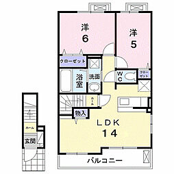 メゾンアンソレイエC 2LDKの間取図画像