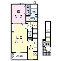 ポエム　ヴァン　ベール 2階1LDKの間取り