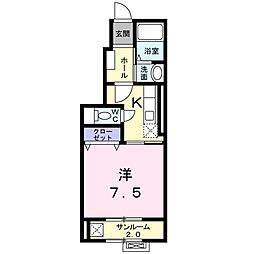 サニーヒルズ2 1Kの間取図画像