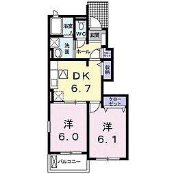 ウェルフェアＢ 1階2DKの間取り