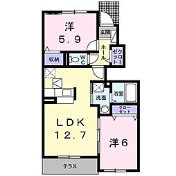 サン・フラワーＫ 1階2LDKの間取り