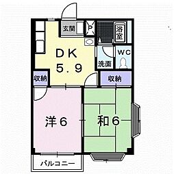 Kファミリーハイツ1 2DKの間取図画像