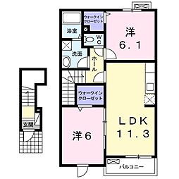 フレイム星 2LDKの間取図画像