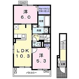 カームI 2階2LDKの間取り