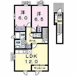 ファイン・ハル・エ−ル　III 2階2LDKの間取り