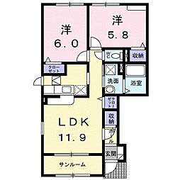 カ−サ　ハピネス　Ａ 1階2LDKの間取り