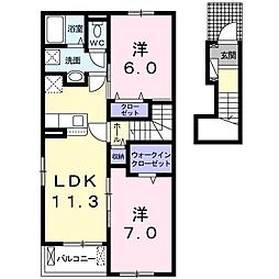 クローバーティアラB 2LDKの間取図画像
