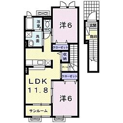 ピュア・ファミーユB 2LDKの間取図画像