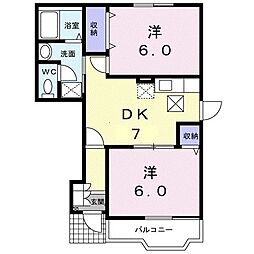 ティンカーベル 2DKの間取図画像