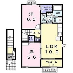 カーサ花沢1 2LDKの間取図画像