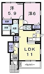 パルシティ西中山B 2LDKの間取図画像