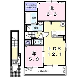 パストラル香音　II 2階2LDKの間取り