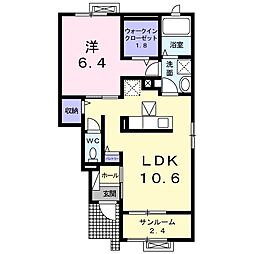 エクラデ　ジュールI 1階1LDKの間取り