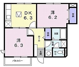ペスカ　フルール 1階2DKの間取り