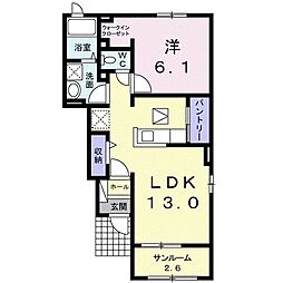プラシードＡ 1階1LDKの間取り