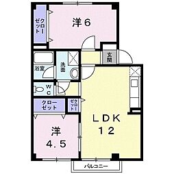 リブアライフ花梨 1階2LDKの間取り