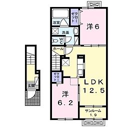 グランディア鵜坂 2LDKの間取図画像