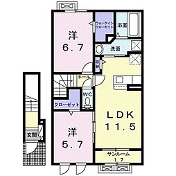 ドルチェ　ヴィレッタ 2階2LDKの間取り