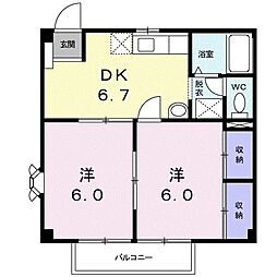 カーム松村 2階2DKの間取り