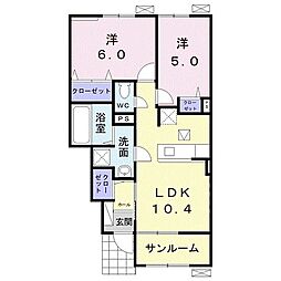 カーサレフィナード2 2LDKの間取図画像
