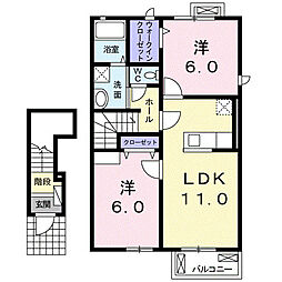 ソレアードV 2階2LDKの間取り