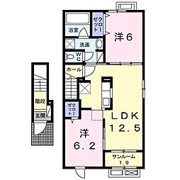 サンライズスクエアIII 2階2LDKの間取り