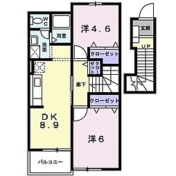 サンライズ 2階2DKの間取り