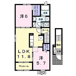 セイバリー．Ｅ　III 2階2LDKの間取り