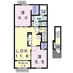 ボヌァーエトワール　I 2階2LDKの間取り