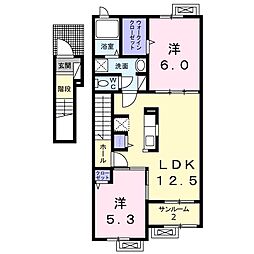 グレースガーデン上沼A 2LDKの間取図画像