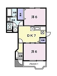 ドリームハイツ垣生B 2DKの間取図画像