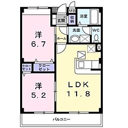 プラティーノ 2LDKの間取図画像