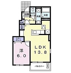 グランディールC 1LDKの間取図画像