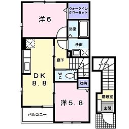 プロヴァンス木田　Ｂ 2階2DKの間取り