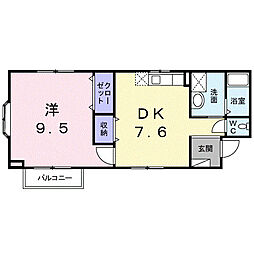 クローバーズヒル田上台 1DKの間取図画像