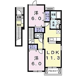 クレメント　ハウス　Ａ 2階2LDKの間取り