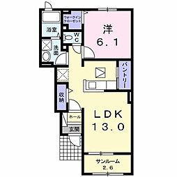 グレイスヴィラＤ 1階1LDKの間取り