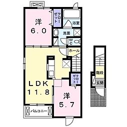 グランアムール 2階2LDKの間取り