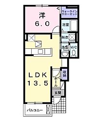 プリムローズ 1階1LDKの間取り